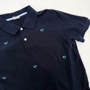 Brooks Brothers Navy Embroidered Tennis Rackets All Over VINTAGE Polo Large